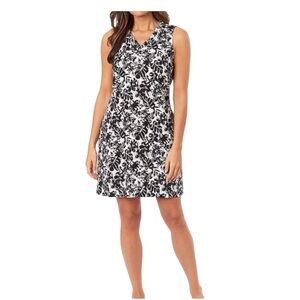 Briggs Linen-Blend Floral & Leaf-Print Ruffled V-Neck Sleeveless Dress. Size XL.